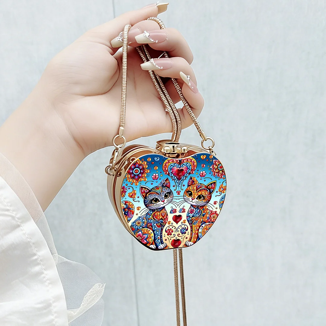 Cats A DIY Acrylic Love Diamond Art Painting Card Case Wallet with Chain Small Diamond Painting Crossbody Bag for Adults Women Girls Gift