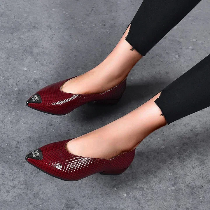 Fashion Snake Print Leather Low Heels (Material: Leather)