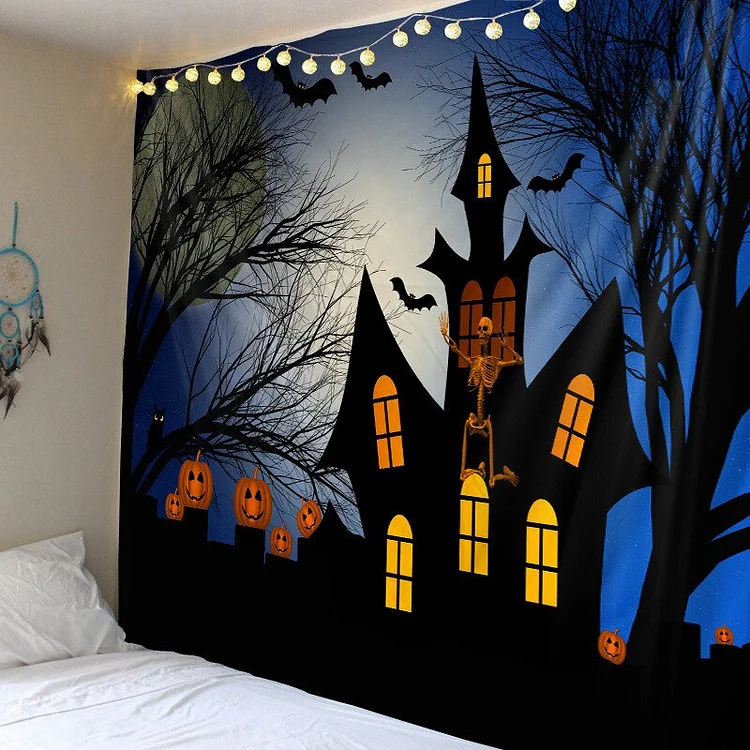 Happy Halloween Tapestry Wall Hanging Home Decor Horror Pumpkin Blanket Witch Aesthetics Living Room Tapestry Decor Tapiz