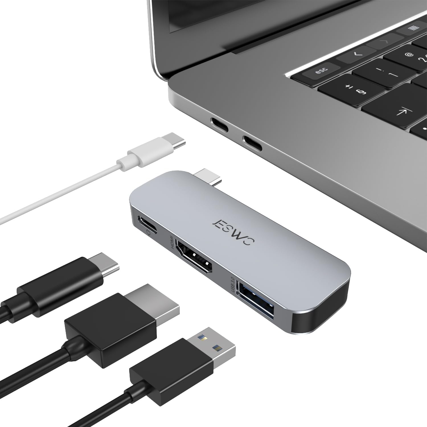 JESWO 3-in-1 USB C Hub with HDM 4K, 100W PD, USB 3.0 Port, USB C to HDMI Multiport Adapter for MacBook Air Pro, New Mac, iPad Pro, More Type-C Devices