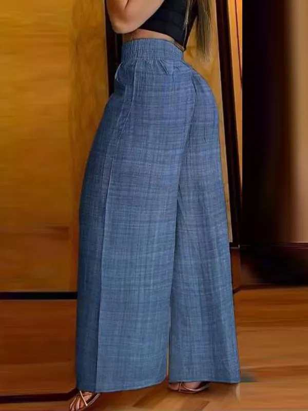 High Waisted Loose Buttoned Elasticity Pleated Pockets Split-Joint Pants Trousers