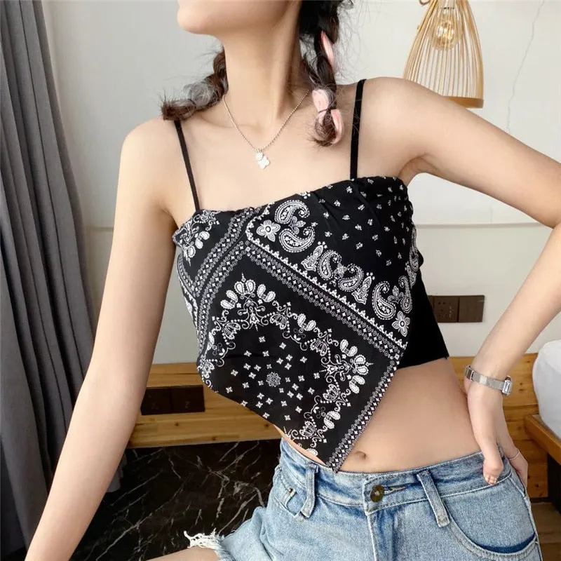 Bohemian Camisole Vintage Patched Knit Top Women Tank Crop Tops Girl Sexy Bellyband Sleeveless Short Tee Shirts Camis for Female