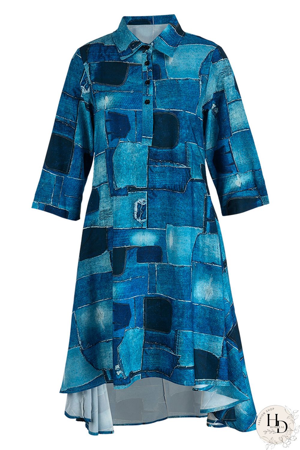 Camouflage Fashion Casual Print Patchwork Turndown Collar Shirt Dress