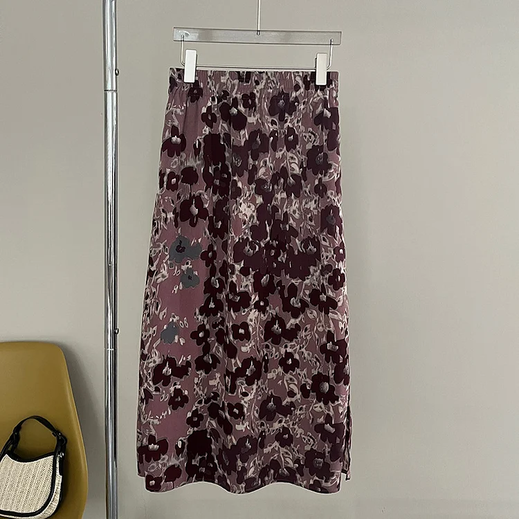 Elegant Floral Print High Waist Skirt - yankia