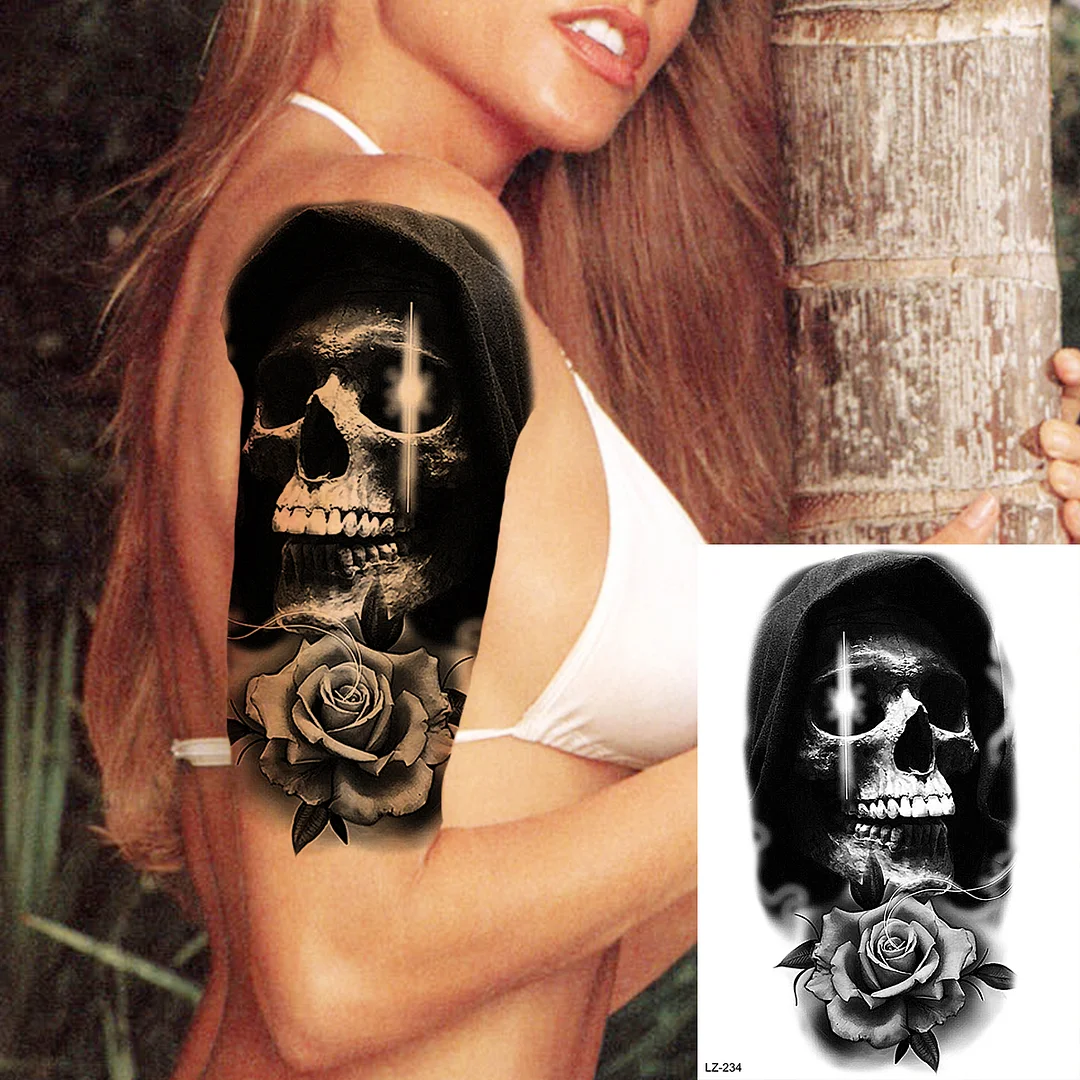 Sdrawing Gangster Skeleton Vampire Halloween Temporary Tattoos For Women Realistic Punk Girls Skull Fake Tattoo Sticker Arm Tatoos