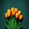 10 Stems | 13" Orange Real Touch Artificial Foam Tulip Flower Bouquets