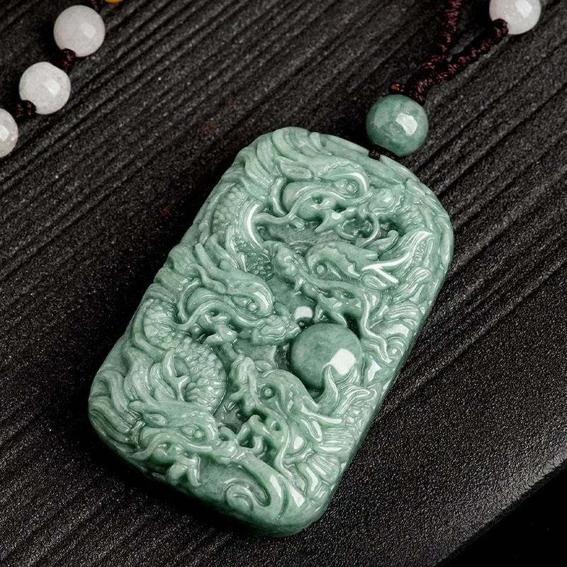 Natural Jade Nine Dragons Protection Strength Amulet Bead String Necklace Pendant