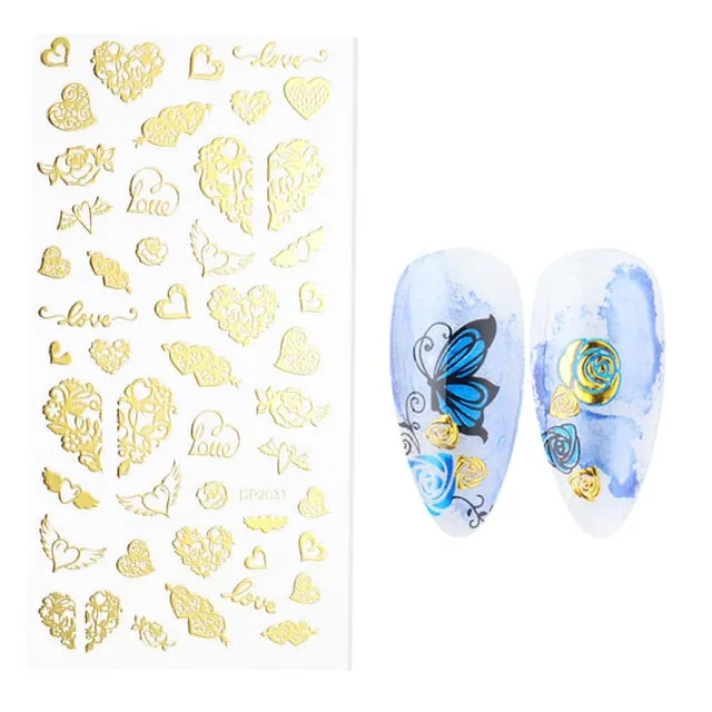 Nail Stickers Embossed 5D Christmas Snow Butterfly Designs Back Glue Nail Decals Decoration Tips For Beauty Salons-Nail Inspo