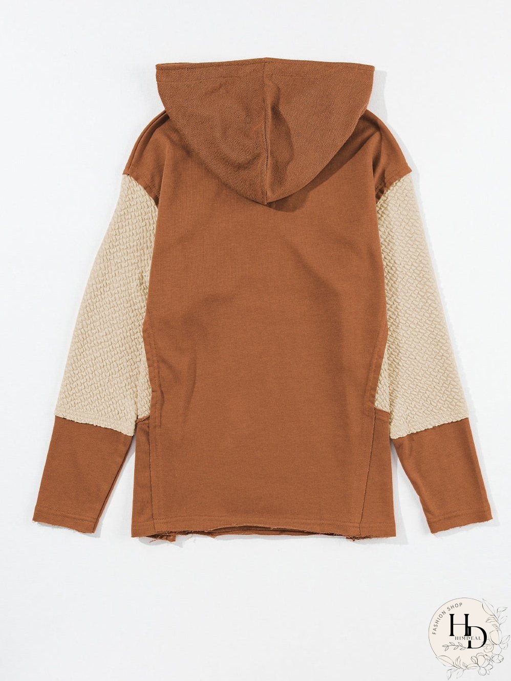 Chestnut Patchwork Colorblock Hoodie with Contrast Sleeves