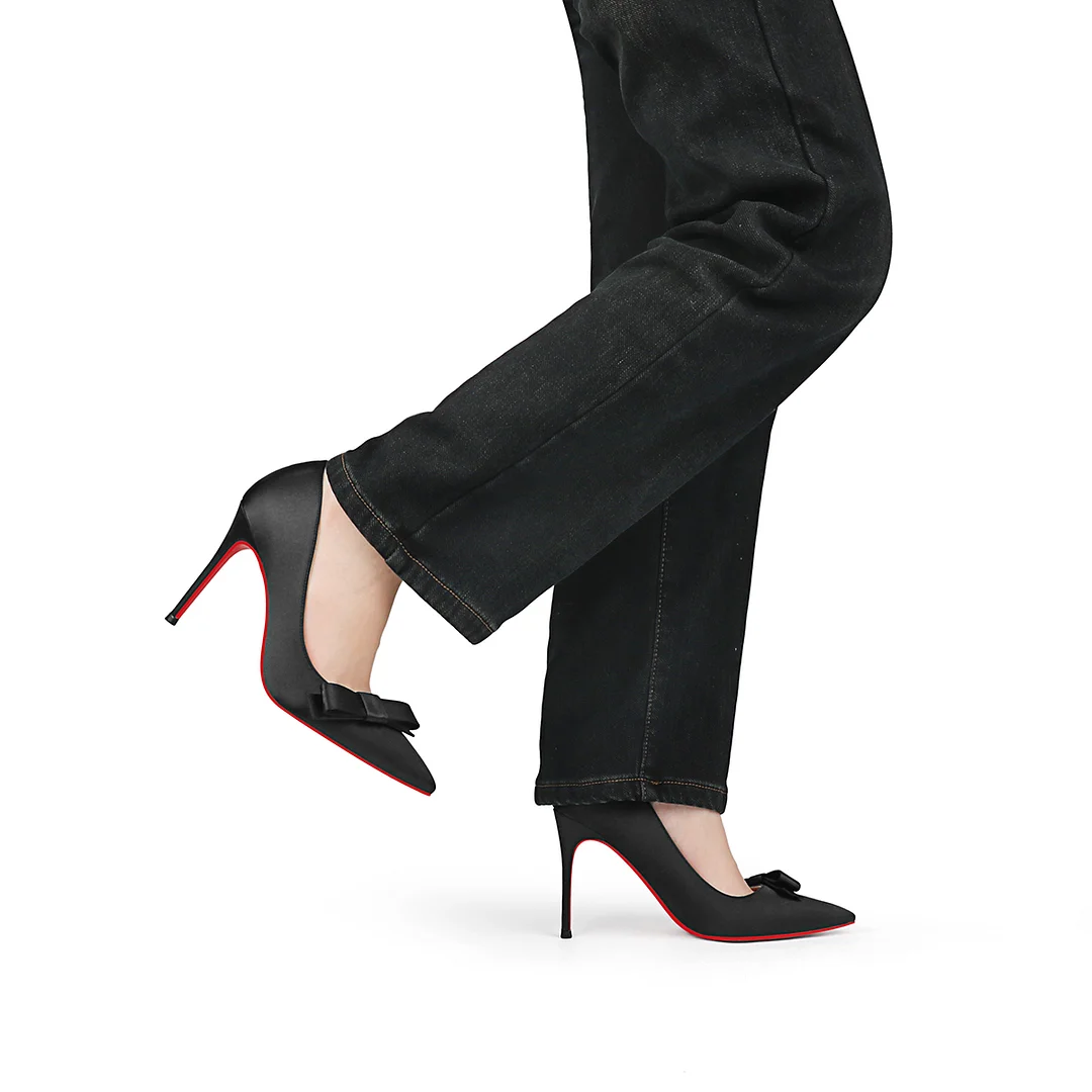 100mm Red Bottom Women's Party Wedding Heels Bowknot Silk Pumps-MERUMOTE