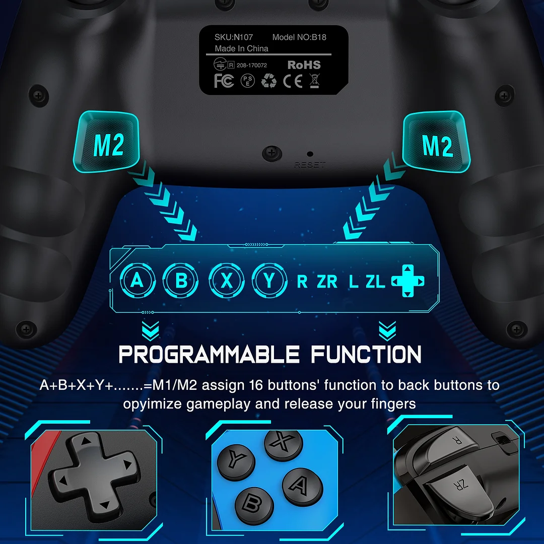 Switch Pro Controller for Nintendo Switch Controller/Switch Lite/OLED/Android/IOS/Windows PC, DinoFire Wireless Switch Controllers with Programmable, TURBO & Wakeup