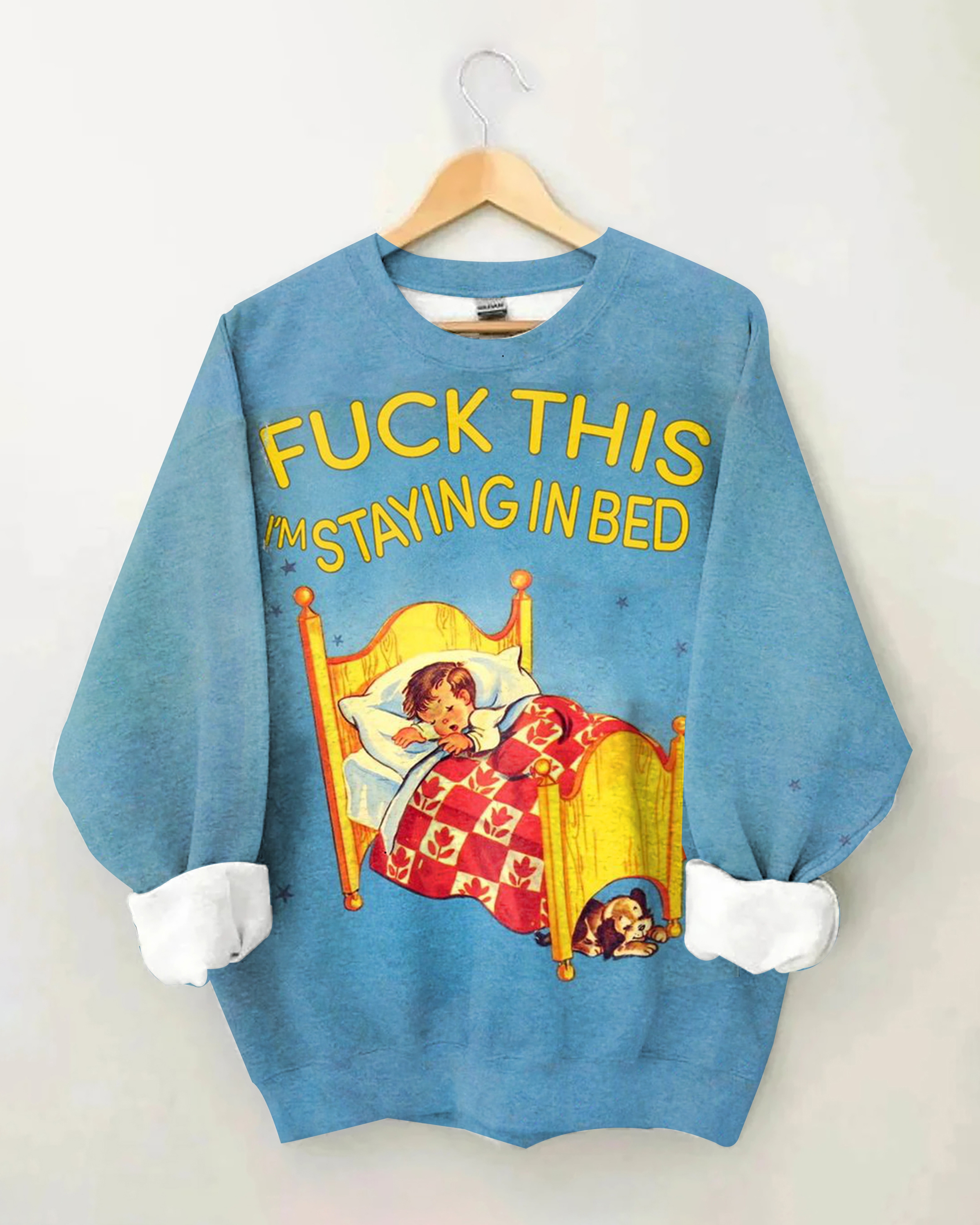 Retro Staying In Bed Print Long Sleeve Sweatshirt