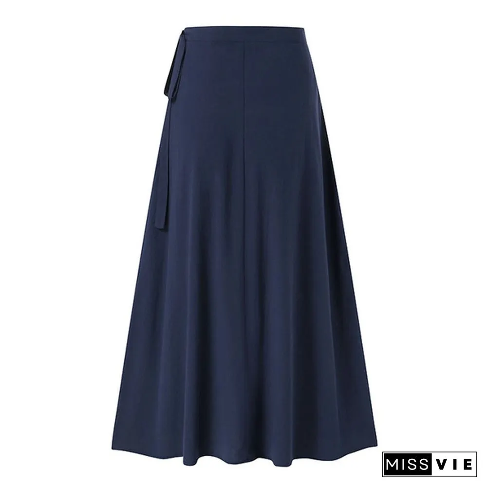 Vintage Elegant Skirt Women Cotton Side Tie A-Line Skirt Summer Long Skirt Dress