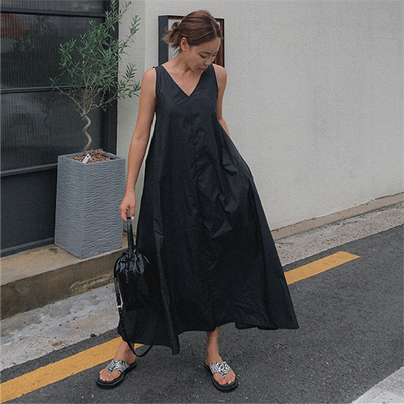 Casual Cotton Solid Color Sleeveless Backless Midi Dress
