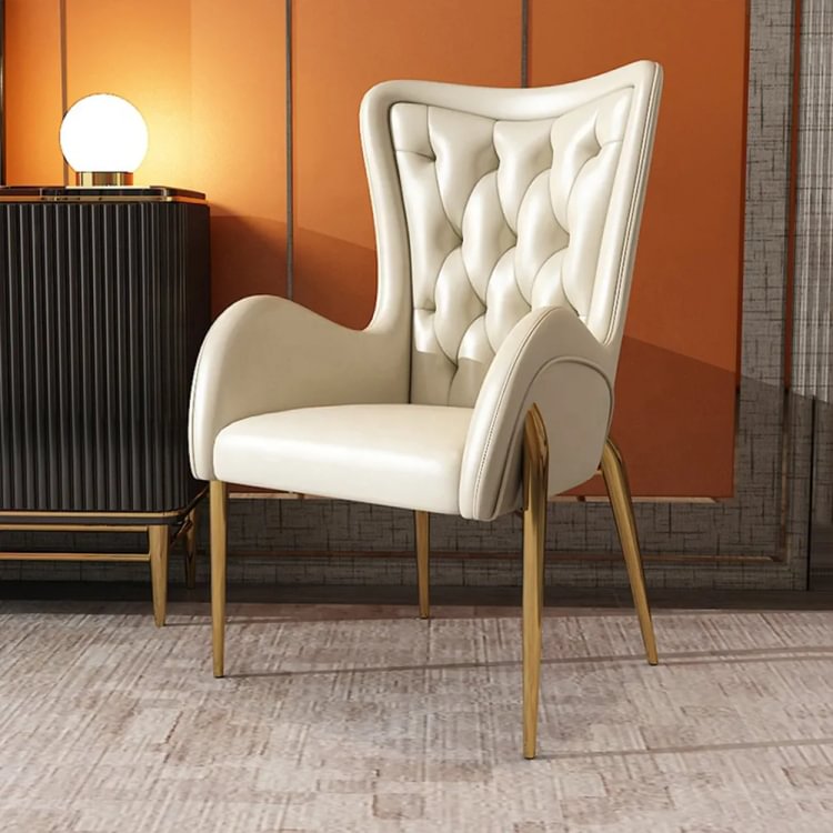 Homemys White Modern PU Leather Dining Chair Upholstered High Back Dining Chair in Gold Finish Legs