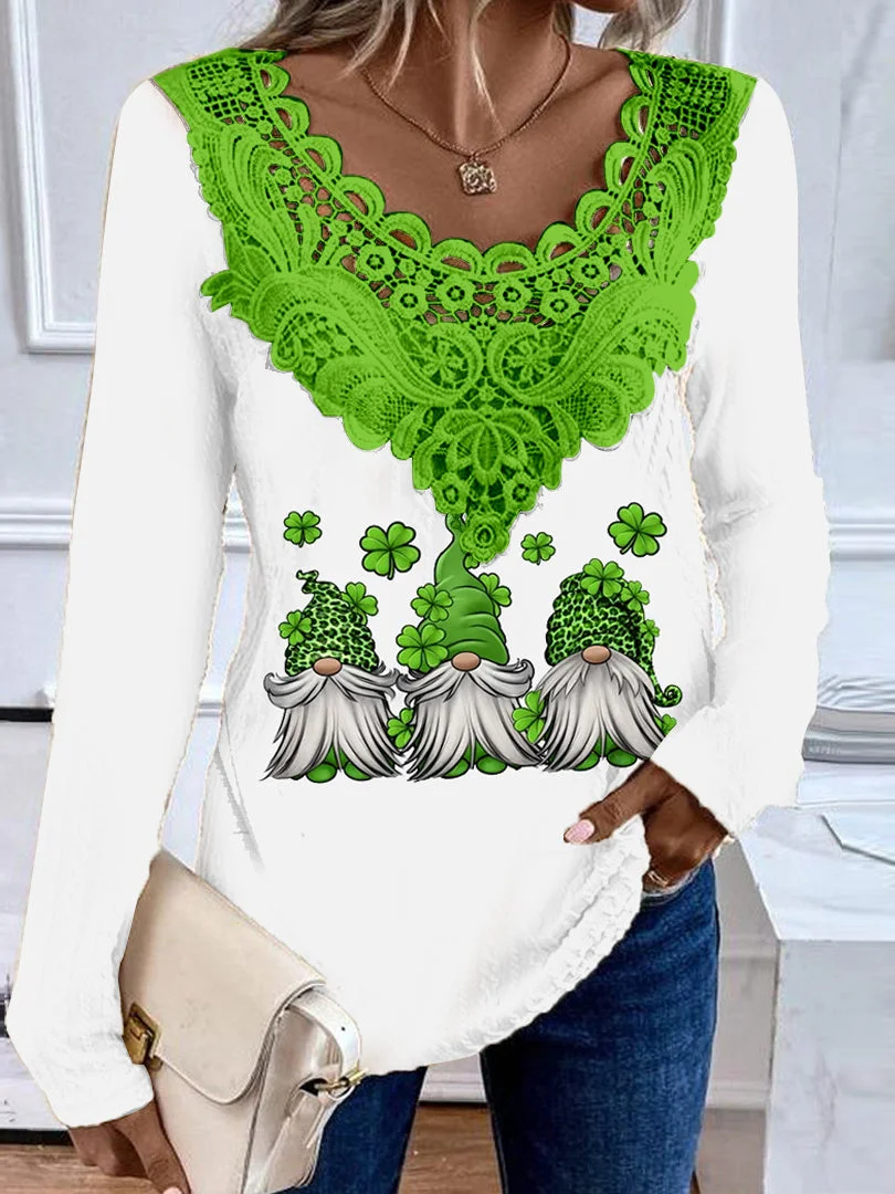 Women's Long Sleeve Scoop Neck Graphic Lace Top