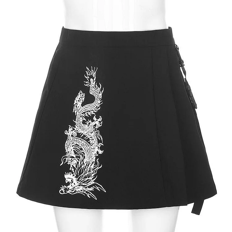 Vintage Dragon Embroidery Pleated Skirt SP15474