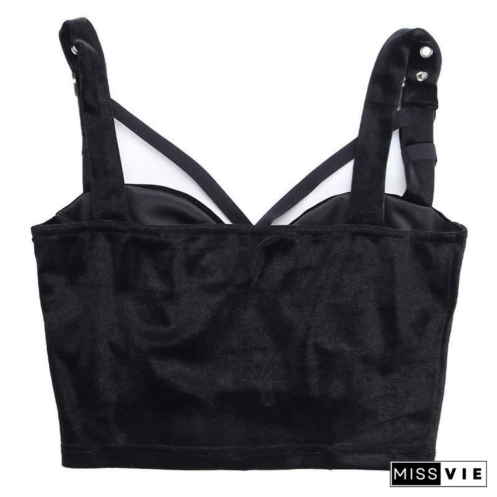 Gothic Cross Buckle Lace Hollow Out Crop Top