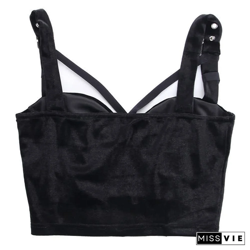 Gothic Cross Buckle Lace Hollow Out Crop Top