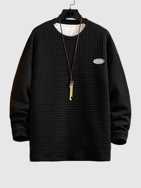 Men's Textured Loose Crew Neck Jacquard Sweatshirt