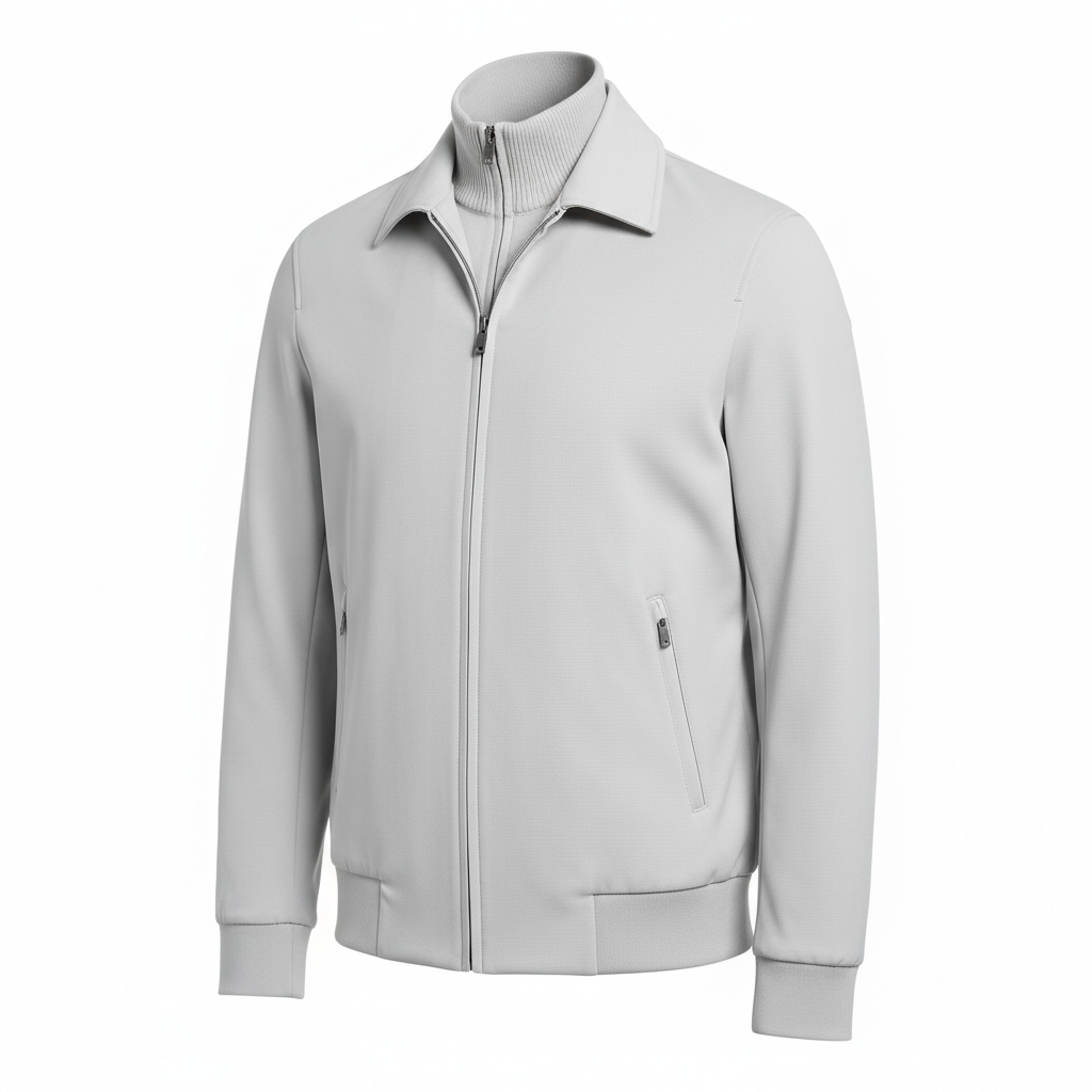 thesupersurf Gray Zip-Up Jacket with Ribbed Collar and Cuffs 