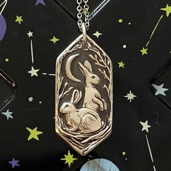 Sterling Silver Rabbit Stamp Pendant Necklace