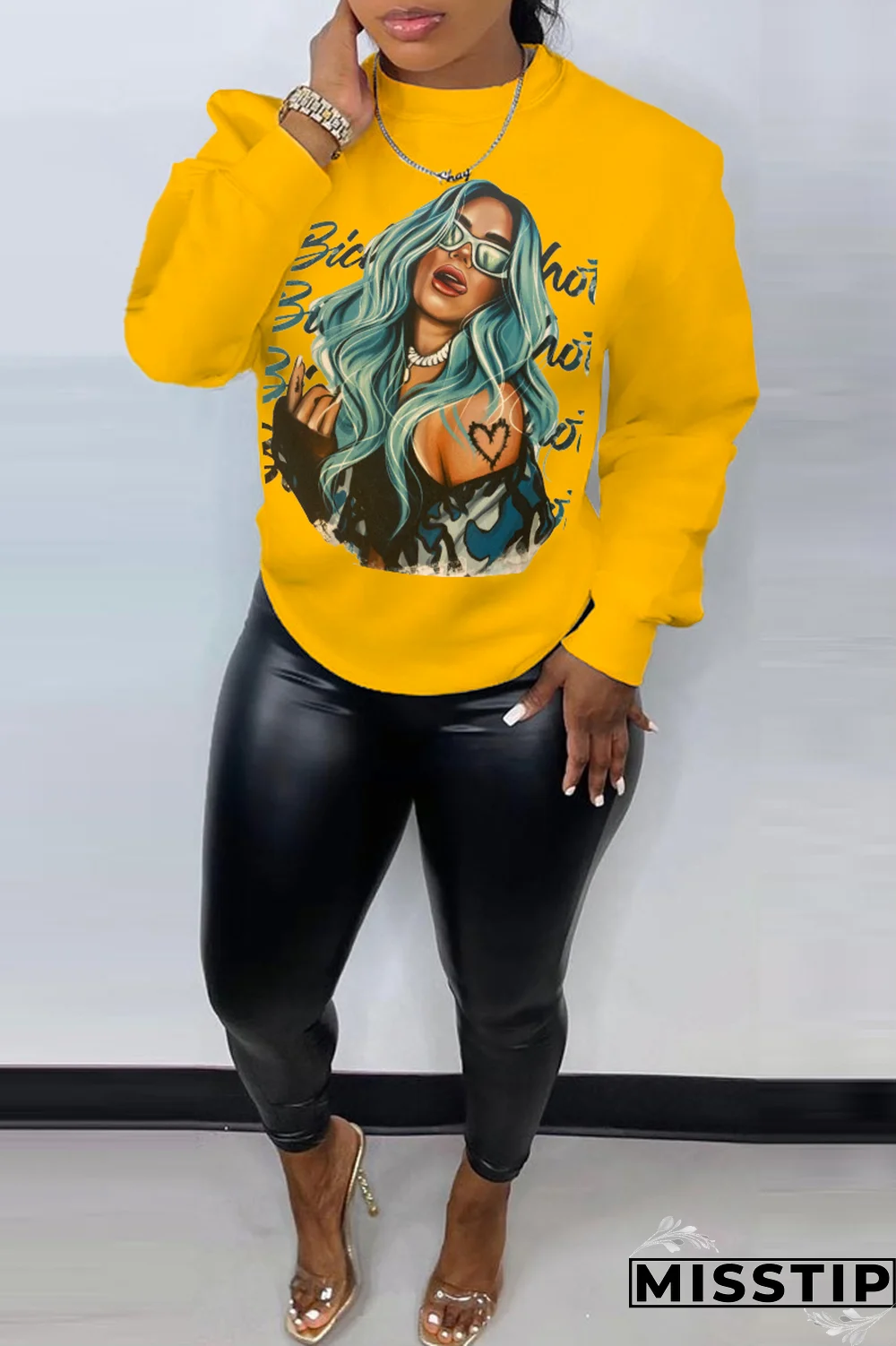 Grey Daily Celebrities Print Patchwork O Neck Tops