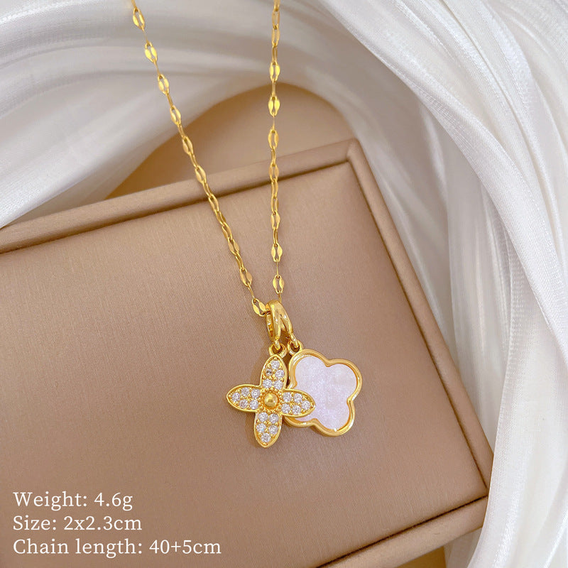 Double-Layer Flower Luxury Banquet Wedding Necklace Women’S Versatile Clavicle Chain Titanium Steel Chain