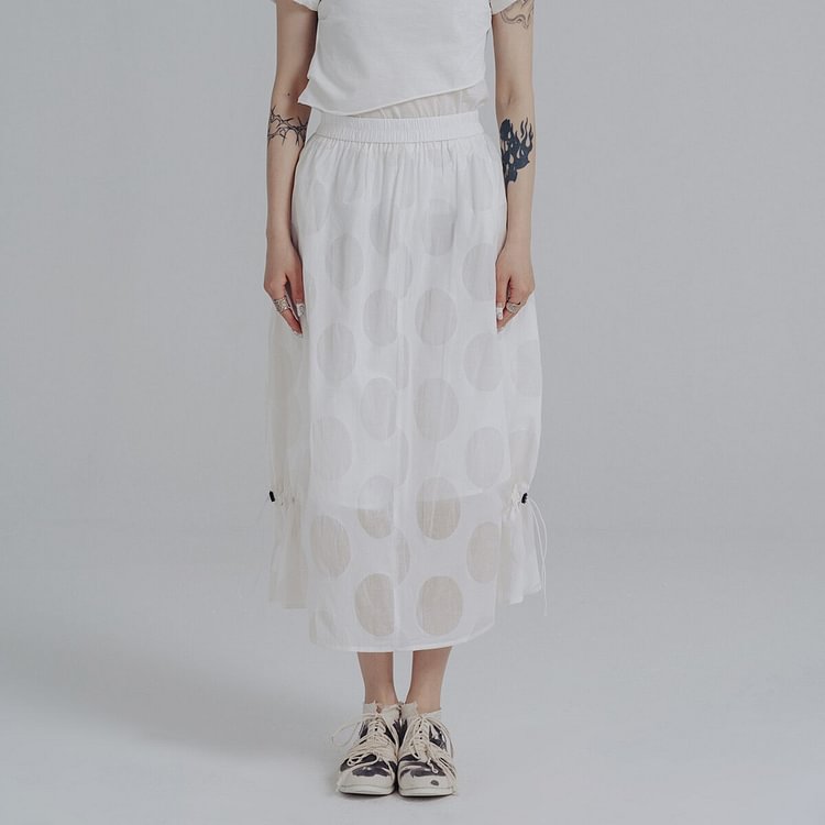 Fashion Solid Color Perspective Big Dot Drawstring Pockets Skirt      