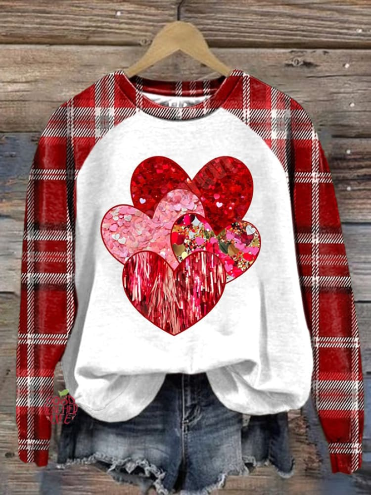 Valentine'S Day Heart Pattern Crew Neck Sweatshirt