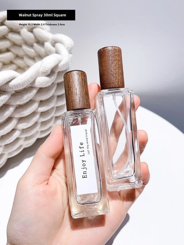 Perfume Sub-bottle High-end Portable 10 Ml Small Sample Bottle Press Bottle Glass Spray Replacement Bottle Wooden Lid Empty Bottle