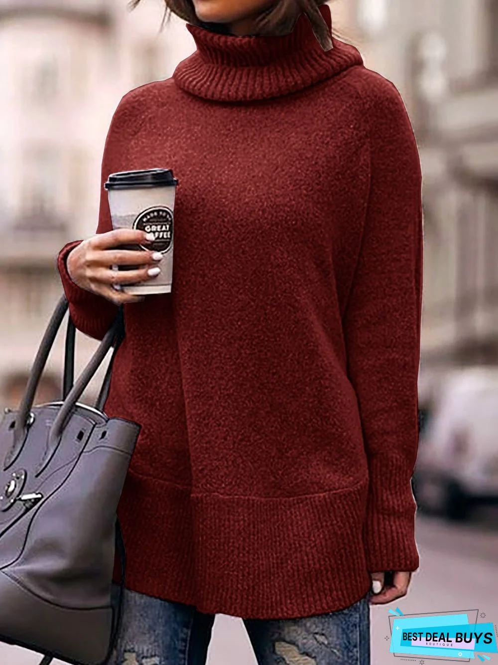 Turtleneck Long Sleeve Knitted Sweaters Plus Size Pullovers