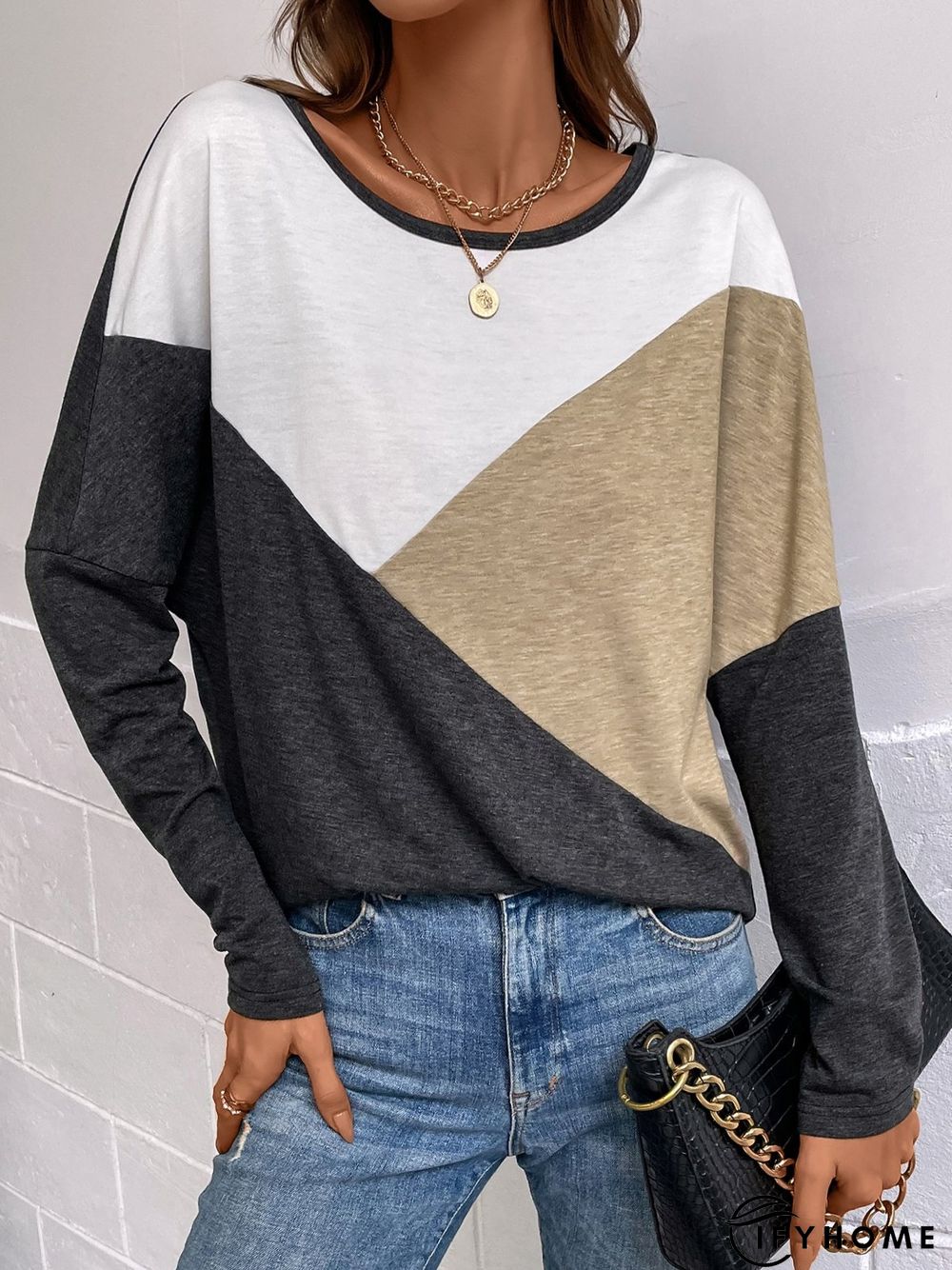 Casual Long Sleeve Crew Neck Printed Top T-shirt | IFYHOME