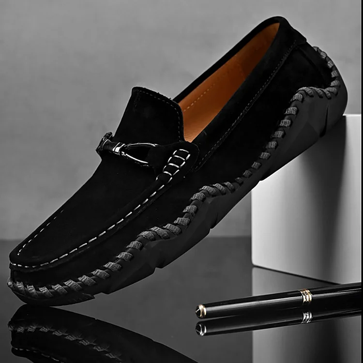 Casual PU Leather Seam Metal Decor Buckle Slip-On Loafers Shoes