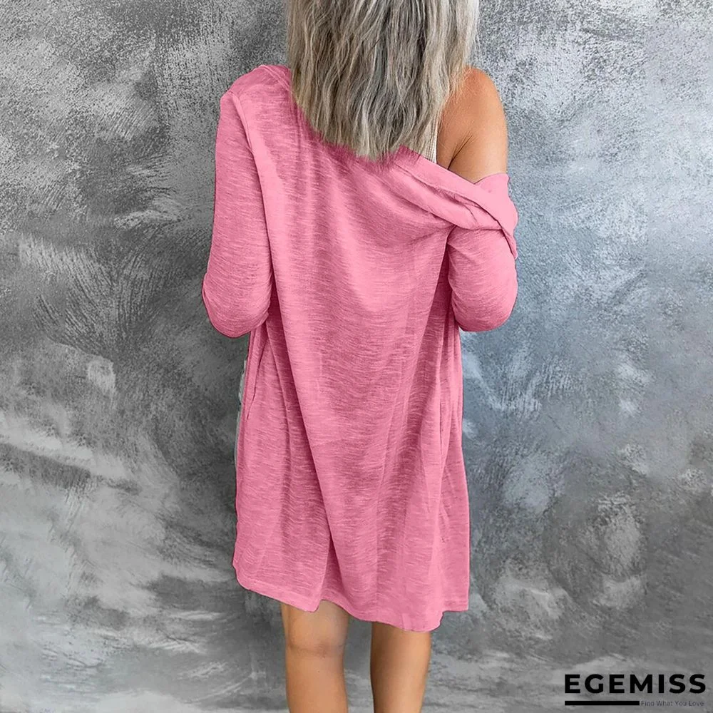 Long Button Solid Color Casual Long Sleeved Cardigan for Women | EGEMISS