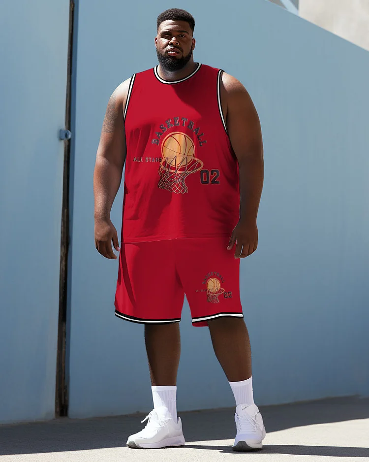 Men's Large Size Basketball 02 Graffiti Vest Sports Two-piece Set