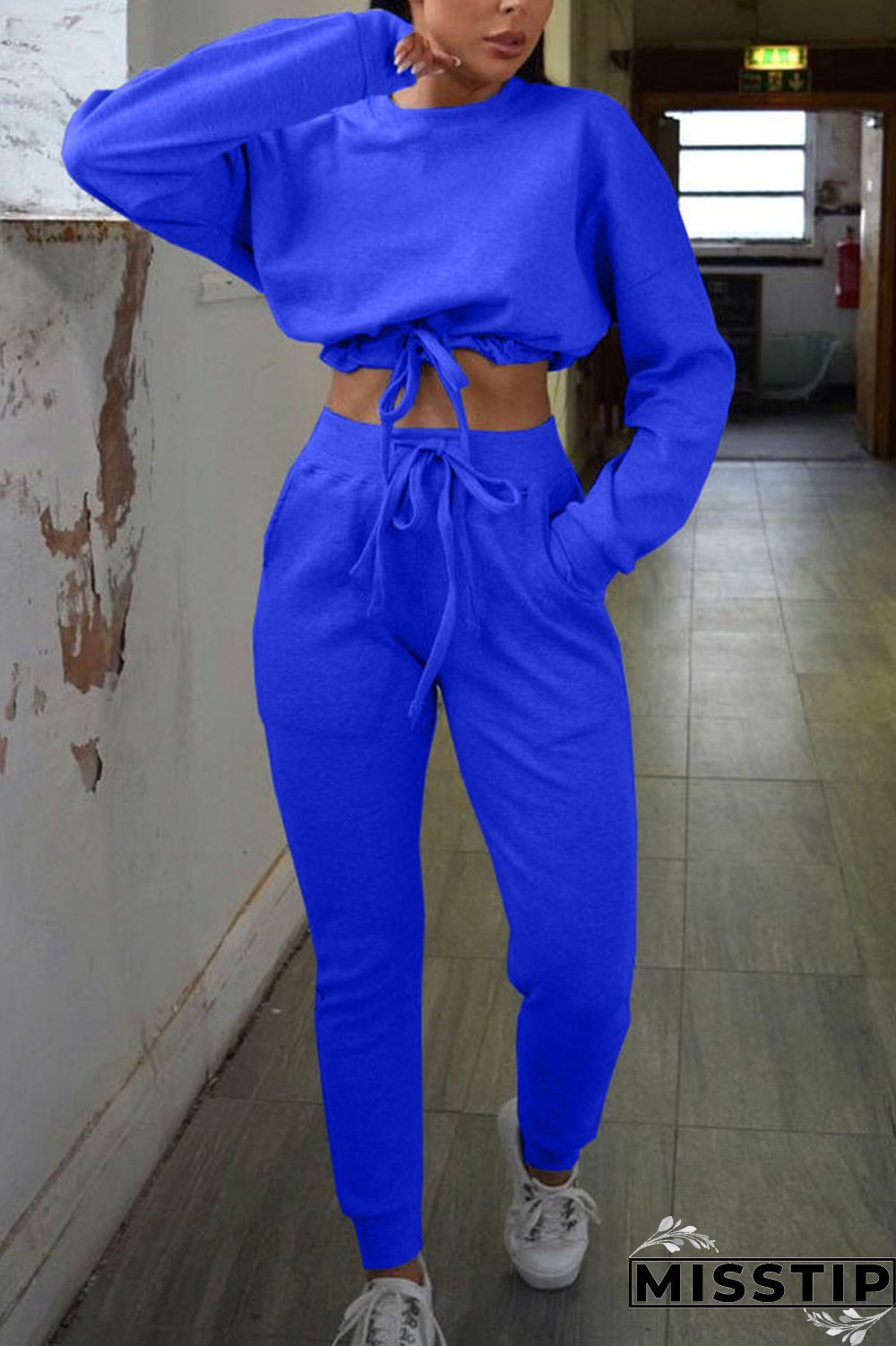 Grey Work Daily Solid Patchwork O Neck Long Sleeve Two Pieces