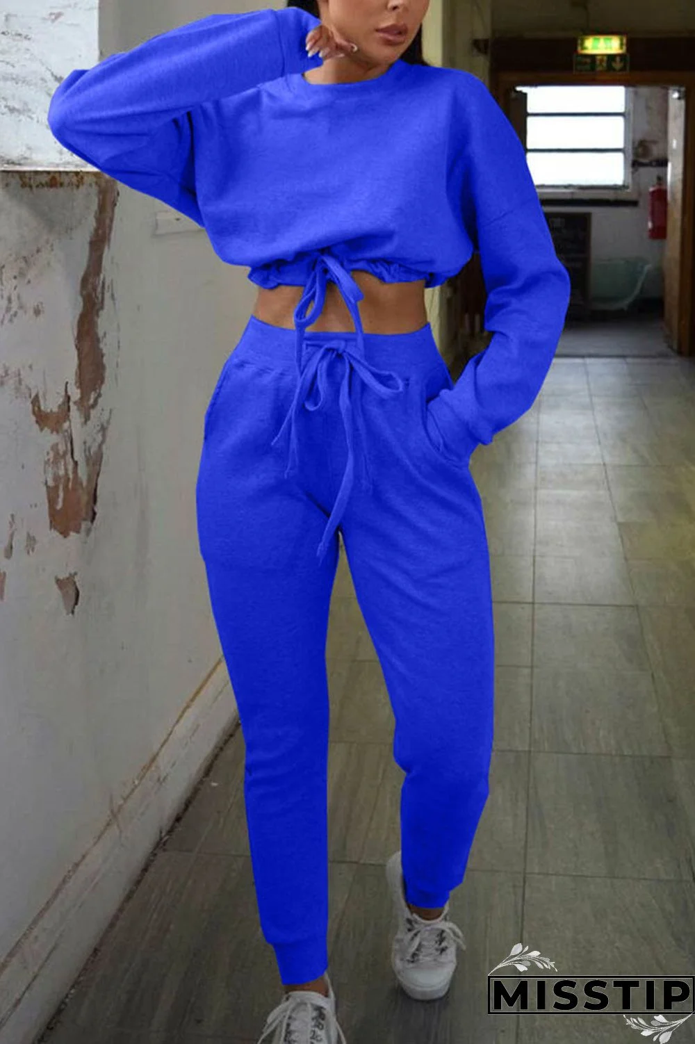 Grey Work Daily Solid Patchwork O Neck Long Sleeve Two Pieces