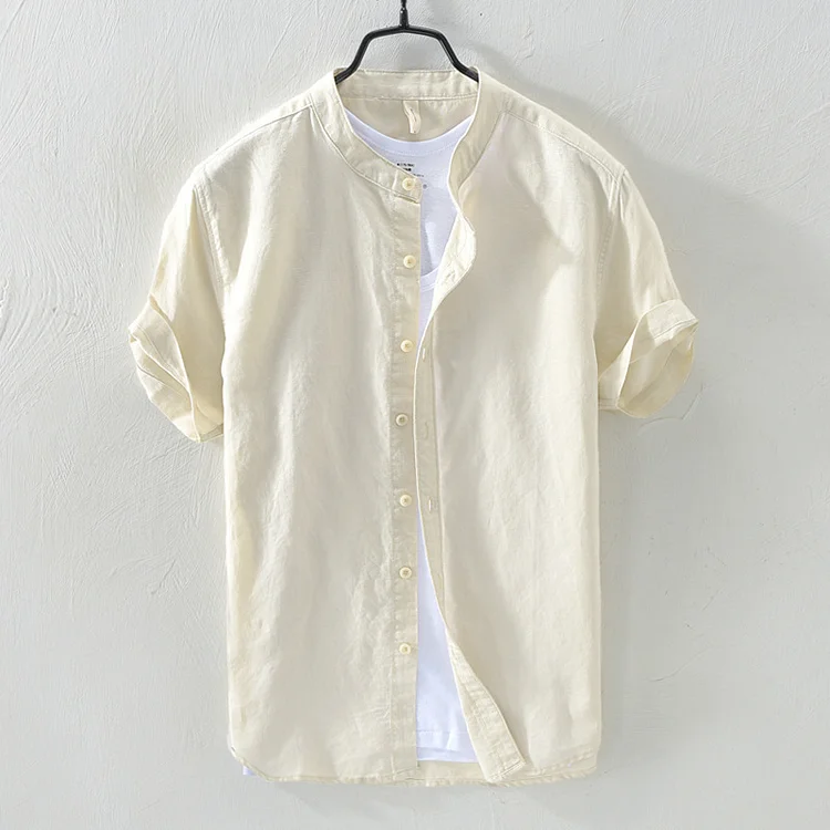 Men's Vintage Button Casual Linen Blend Short Sleeve Shirt