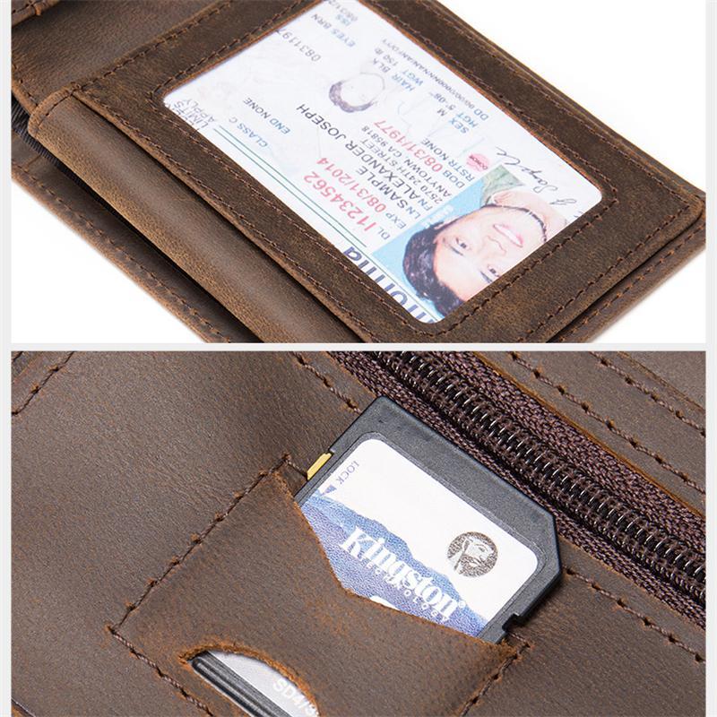 Anti-Scan RFID Design Genuine Leather Currency Pocket Coin Slot Lightweight Mini Wallet