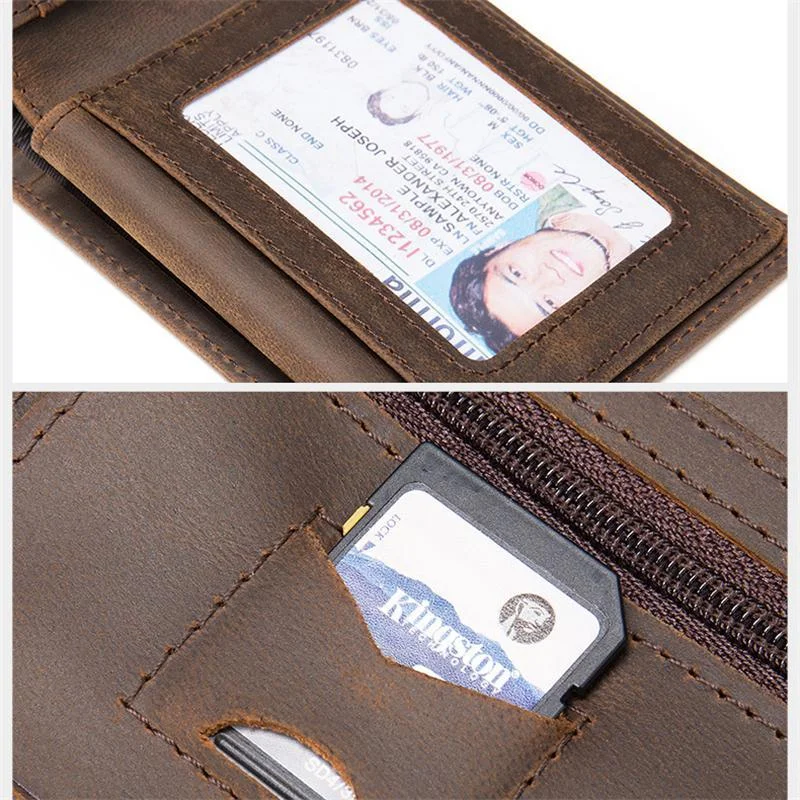 Anti-Scan RFID Design Genuine Leather Currency Pocket Coin Slot Lightweight Mini Wallet