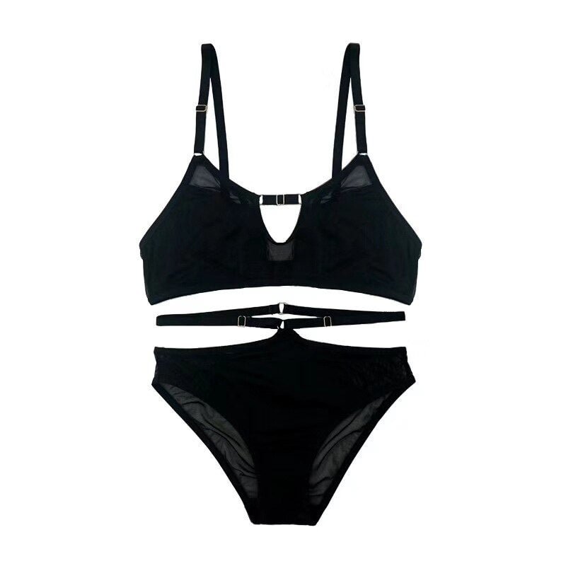 Sexy ultra-thin bra set double hollow out mesh gauze lingerie panties sets comfortable breathable underwireless underwear