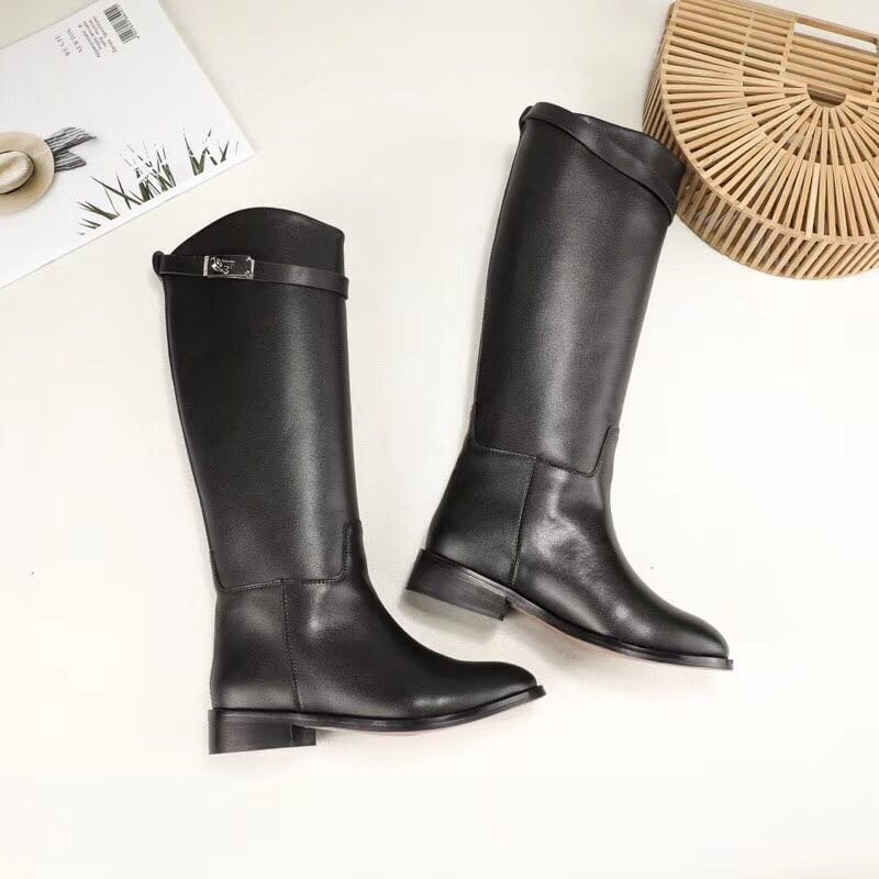 MStacchi Sexy Women Motorcycle Booties Belt Strap Metal Shark Lock Flat Heel Knee High Boots Woman Genuine Leather Botas Mujer