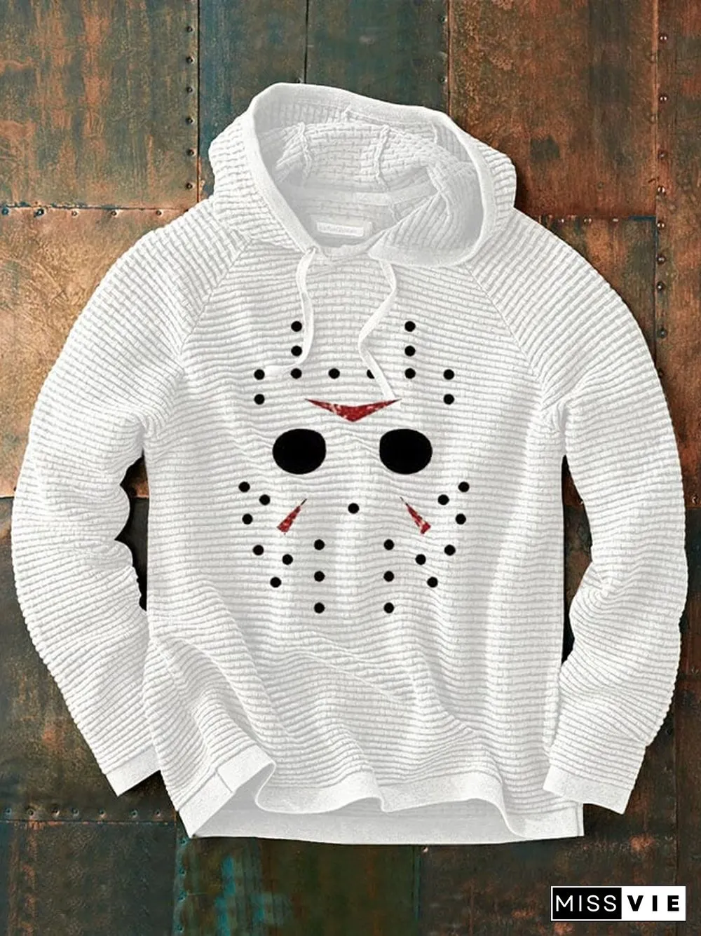 Men's Vintage Ghostface Halloween Print Waffle Hoodie