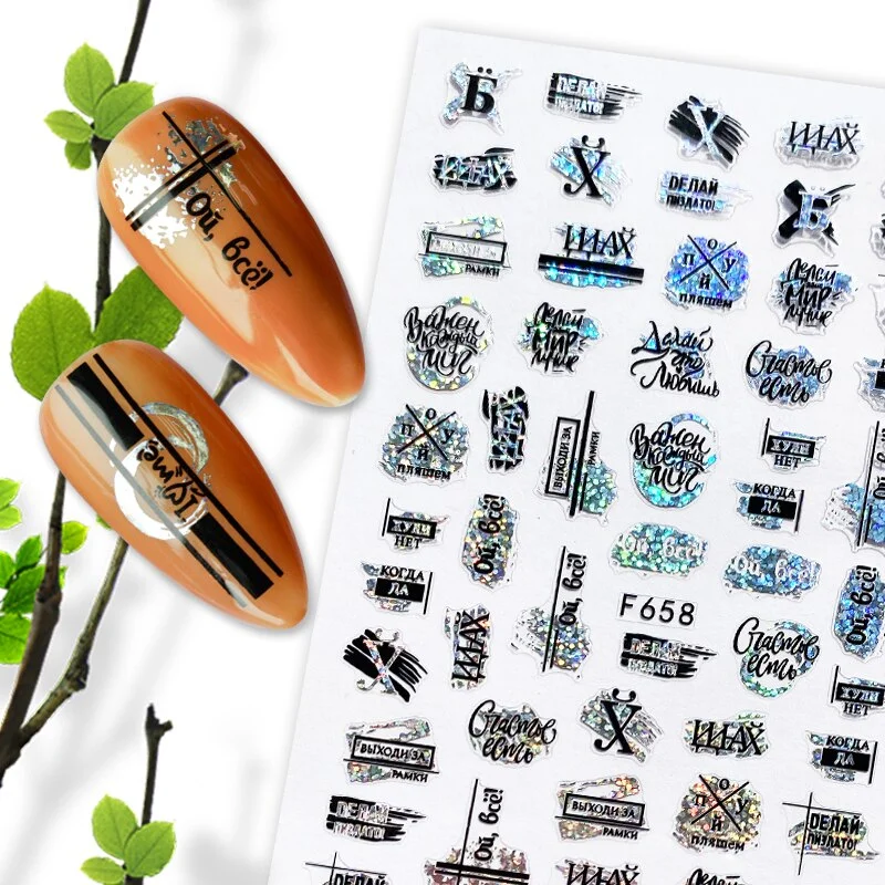 Summer Design 3D Stickers For Nails iridescent Black Gold Flower Leaf Series Decorations Sliders Nail Art Sticker Decals