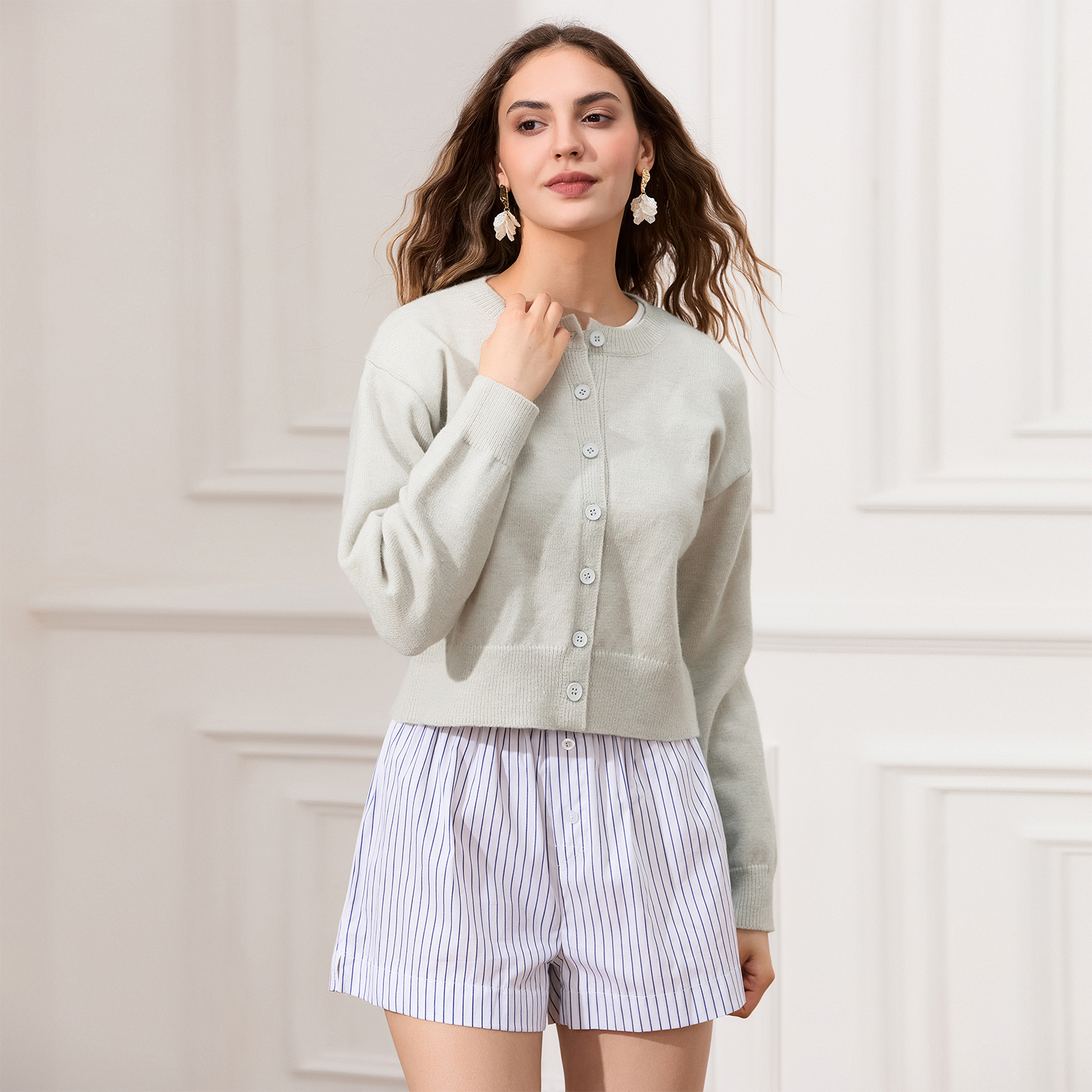 Vacucary Women's Solid Color Knit Tops Button Down Long Sleeve Cardigan Coat Autumn Winter Tops Female Casual Jackets Outerwear