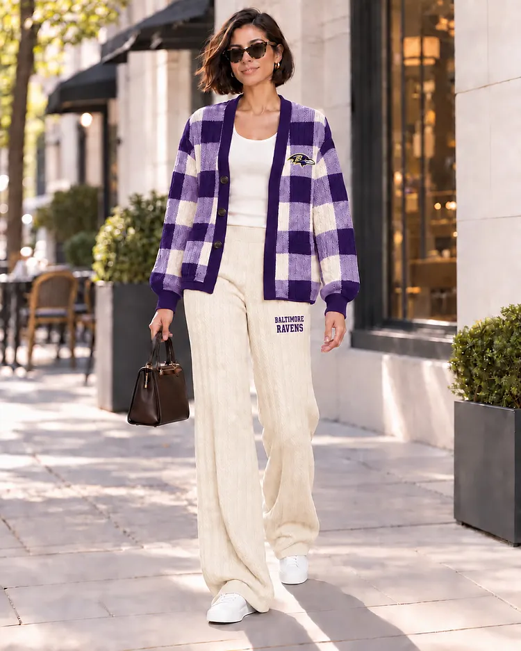 Baltimore Ravens Women's Game Day Cable-Knit Cardigan & Wide-Leg Pants Set