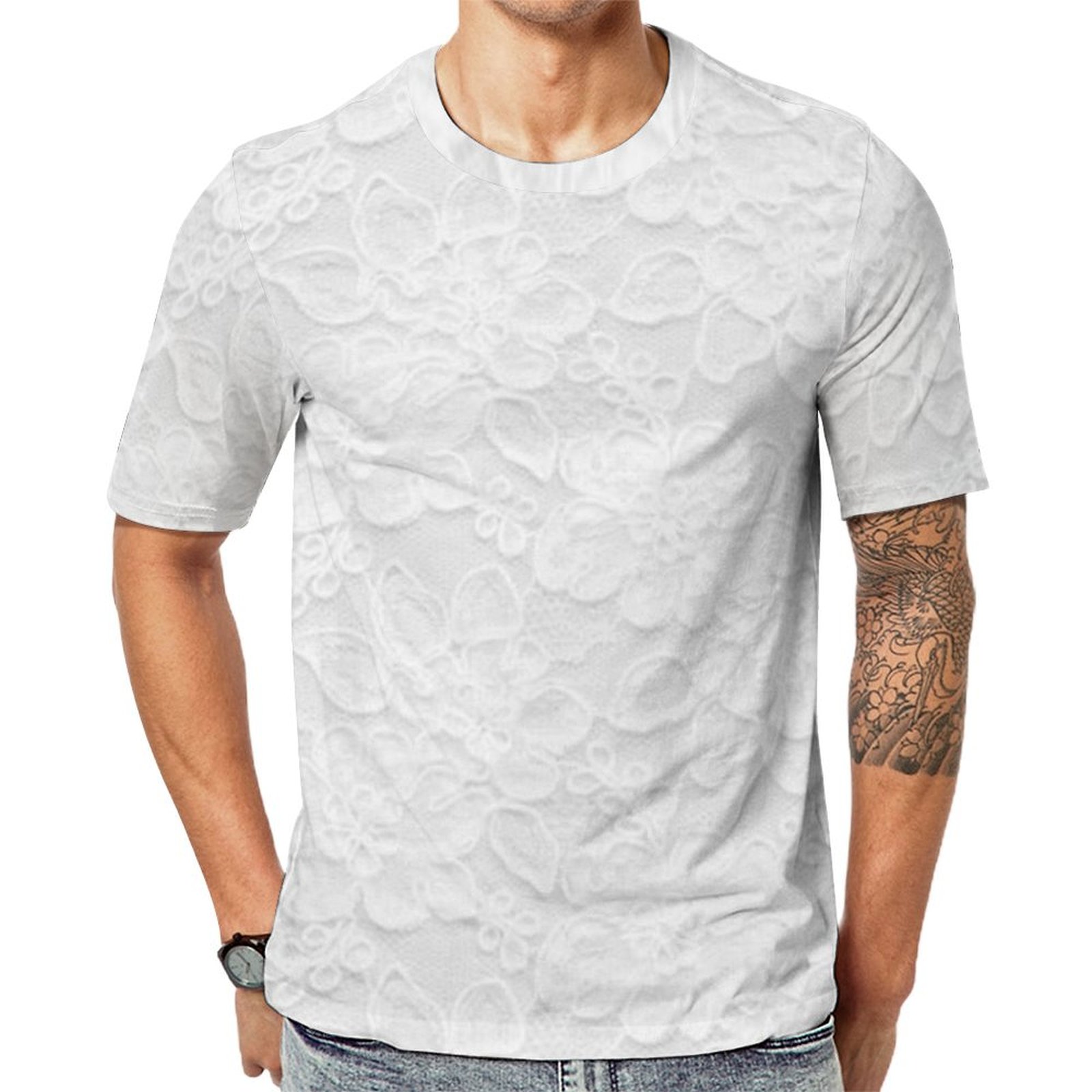 Pretty White Lace Look Delicate Short Sleeve Print Unisex Tshirt Summer Casual Tees for Men and Women Coolcoshirts