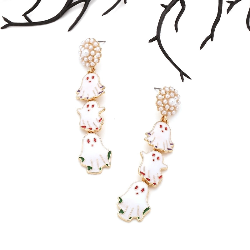 1 Pair Halloween Hip-Hop Funny Ghost Enamel Plating Inlay Alloy Artificial Pearls Drop Earrings