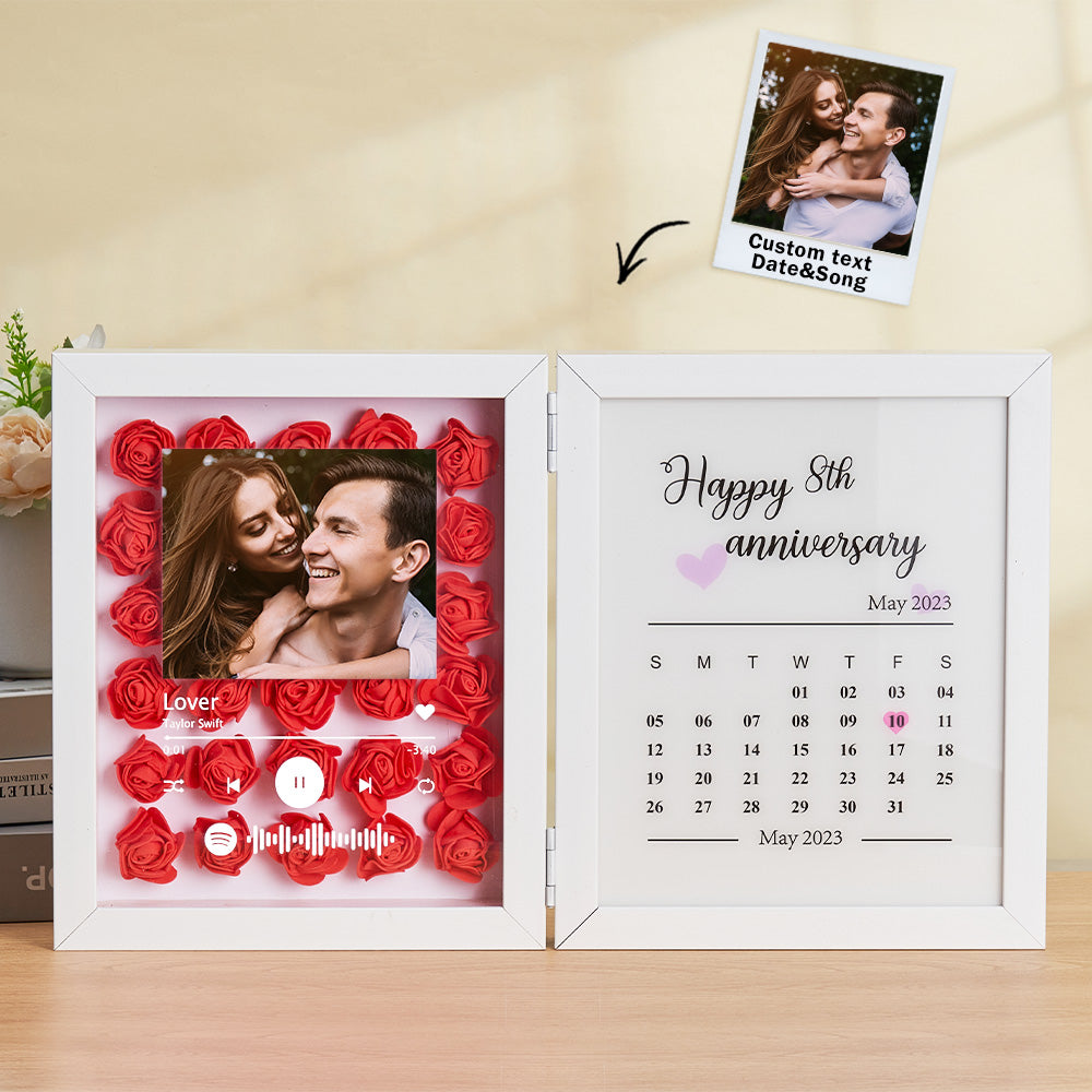 Personalized Foldable Photo Frame with Preserved Rose and Custom Music Code – Ideal Anniversary Gift for Couples